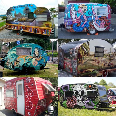 Would you get a funky paint job like these on your camper or RV? Chuck Box, Vintage Camper Remodel, Old Campers, Tiny Camper, Vintage Rv, Vintage Campers Trailers, Vintage Caravans, Cool Campers, Retro Campers