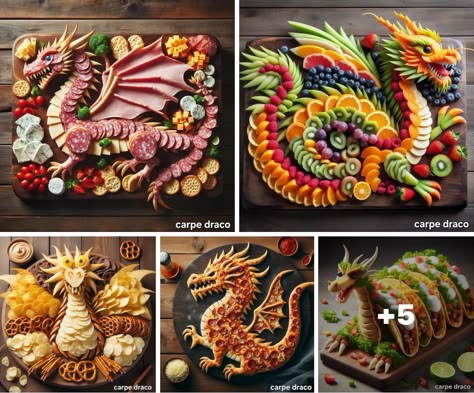 Dnd Appetizers, Midevil Food Ideas, Dragon Charcuterie Board, D&d Snacks, Dragon Themed Food, Dragon Party Food, Dnd Snacks, Best Ugly Christmas Sweaters, Dragon Food