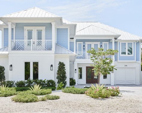 CompLEted AUGUST 2023 location ANNA MARIA, FL Photography Emily Moss Designs Elevated Beach House, Beach House Exterior Colors, Coastal Modern Home, Exterior Beach House, White Facade, Lake House Cottage, White Homes, Black Fixtures, Coastal Architecture