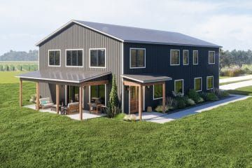 2 Story Barndominium With Shop, Barndominiums On A Budget Floor Plans, 40 X 60 Metal House Plans, Pole Barn House Plans With Shop, Black Metal Building Homes, Cheap Barndominium, Metal Shop House Plans, Two Story Barndominium Ideas, Shop House Exterior