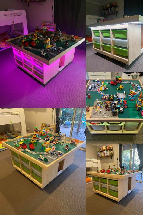 Lego Trofast Table, Ikea Trofast On Wheels, Ikea Trofast Lego Table, Trofast Lego Table, Trofast Lego, Lego Play Area, Ikea Lego Table, Lego Activity Table, Lego Play Table