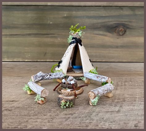 Garden Teepee, Fairy Garden Camper, Teepee Tent Camping, Fairy Garden Outdoor, Log Benches, Fairy Tent, Daisy Invitations, Garden Tent, Daisy Party