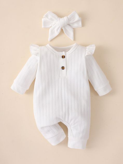 White  Collar Long Sleeve Fabric Plain Tee Embellished Slight Stretch  Baby Clothing White Baby Outfit, Newborn Baby Girl Clothes, Cute Baby Girl Clothes, Baby Girl Clothes Newborn, New Born Baby Girls Outfit, Newborn White Outfit, White Newborn Outfit Coming Home, Newborn Baby Onesies, White Baby Clothes