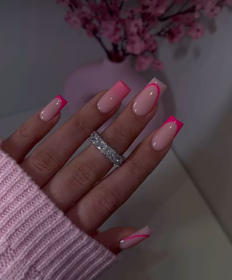 Long Cute Nails Ideas, Nails Inspiration Vacation, Fall Nail Ideas Square, Abroad Nails, Pink Gel Nail Ideas, Baby Pink Square Nails, Birthday Nails Square, French Tip Nails Design, Ballerina Acrylic Nails