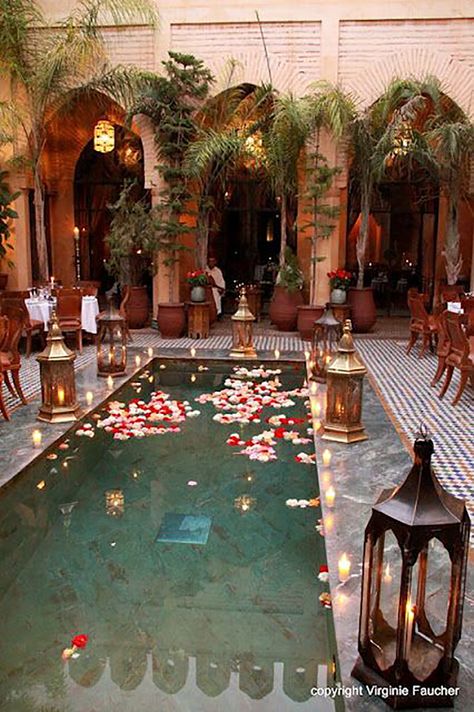 Moroccan Pool, Middle Eastern Wedding, Indoor Swimming Pool, Capital Cities, Camille Styles, Moroccan Wedding, Moroccan Lanterns, Pool Light, Indoor Swimming