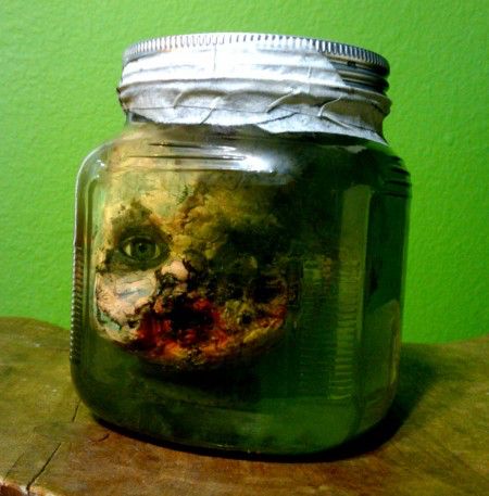 Creepy Scientist, Diy Halloween Jars, Specimen Jars, Mad Scientist Halloween, Head In A Jar, Asylum Halloween, Martha Stewart Halloween, Halloween Jars, Creepy Carnival