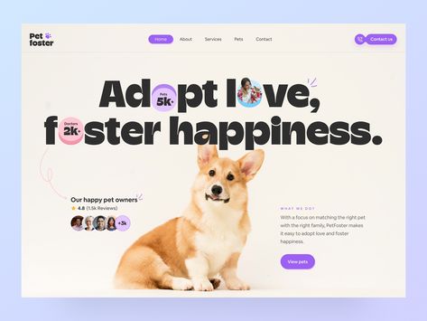 Adoption Website, Pet Websites, Web Header, Interactive Web Design, Web Design Typography, Website Images, Website Header, Happy Animals, Pet Home