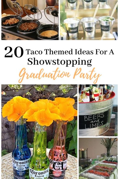 Taco themed graduation party ideas. Here is everything you need to throw a showstopping taco themed high school graduation party. #graduation #party College Graduation Party Taco Bar, Nacho Average Graduate, Fiesta College Graduation Party, Taco Themed Party Decorations, Nacho Graduation Party, Nacho Average Graduation Party, Taco Graduation Party Ideas, Fiesta Graduation Party Ideas, Mexican Themed Graduation Party