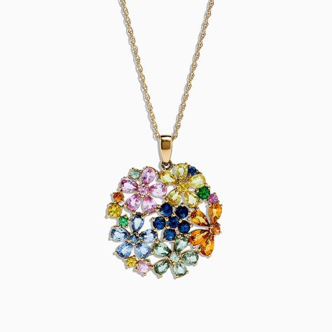 Tsavorite Jewelry, Jewelry Rendering, Diamond Pendants Designs, Pretty Jewelry Necklaces, Jewelry Set Design, Multi Sapphire, Floral Pendant, Jewelry Lookbook, Fancy Jewelry