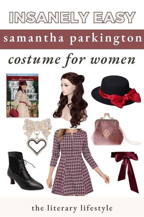 This curated American Girl Samantha Parkington costume can be created quickly and easily on Amazon and Etsy for the look of the beloved doll. Women and teachers can wear it for Halloween, book week, World Book Day, and beyond. If you love book character costumes, you'll love this stunning one. Click to read more now. Book Characters Costumes, Girl Book Characters, American Girl Halloween, Samantha Parkington, American Girl Samantha, American Girl Doll Costumes, Outfit For Halloween, American Girl Books, Book Costumes