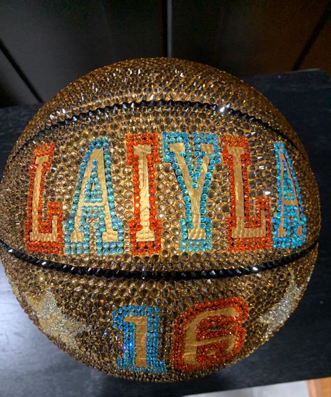 #rhinestonedbasketball #blingedbasketball #sweet16 #basketball Bedazzled Basketball, Bling Basketball, Rhinestone Basketball, Glitter Basketball, College Announcements, Basketball Senior Night, Basketball Ideas, Bedazzled Shoes, Graduation Party High