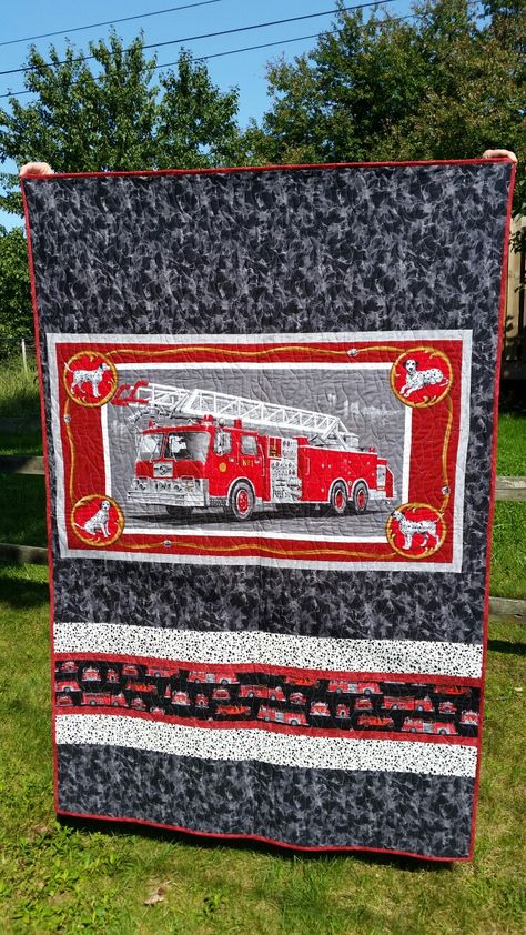 Back of Fireman quilt by Michele Pintarch. Firefighter Quilts, Fireman Quilt, Firefighter Art, Quilt Backs, 1st Responders, Quilt Square Patterns, Quilt Square, Firefighter Wife, College T Shirts