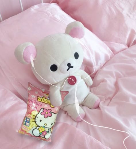 matching pfp w/ them <3 Pfp Plushie, Matching Pfp, Stuffed Animal, Hello Kitty, Teddy Bear, Kitty, Candy, Bed, Kawaii