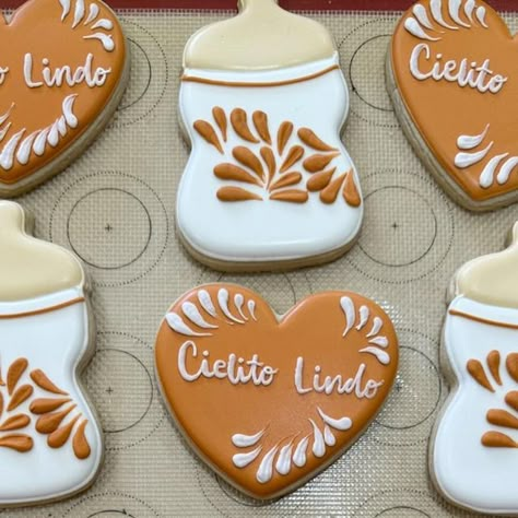 Maria Saldana on Instagram: "Cielito Lindo • Cookie design inspo was by •Cookies by Carina• here on instagram." Mexican Christmas Cookies Decorated, Mexican Style Baby Shower Ideas, Senior Or Senorita Baby Reveal, Cielito Lindo Baby Shower Theme Pink, A Little Señorita Is On Her Way Theme, Baby Shower Themes Mexican, Cielito Lindo Gender Reveal, Cookies With Names On Them, Spanish Baby Shower Theme