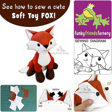 Fox Sewing Pattern Stuffed Animals, Fox Toy Sewing Pattern, Fox Plush Pattern Free, Fox Plush Pattern, Fox Sewing Pattern Free, Fox Sewing Pattern, Fox Stuffed Animal, Baby Diy Projects, Fox Doll