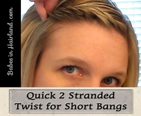 Simple 2 Strand Twist for Bangs (1) Bang Twist, Bangs Pulled Back, Twist Bangs, Pull Back Bangs, Twist Tutorial, Twisted Bangs, Simple Bun, Bangs Back, Growing Out Bangs