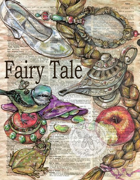 11-Fairy-Tale-Kristy-Patterson-Flying-Shoes-Art-Studio-Dictionary-Drawings-www-designstack-co Mixed Media Drawing, Media Drawing, Journal D'art, Newspaper Art, Book Page Art, Face Time, Dictionary Page, Albrecht Durer, Dictionary Art