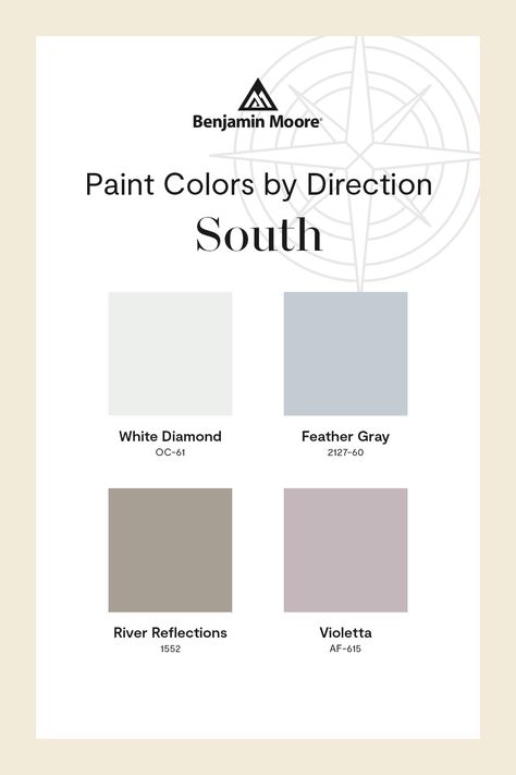 Our paint colors by direction can help you figure out which hues will look best in your space based on the natural light coming from the direction the room faces. Check out popular colors for South facing rooms. South Facing Room Paint Colors, South Facing Living Room, Picking Paint Colors, Choosing Paint, Paint Color Inspiration, House Color Palettes, Dining Room Spaces, Best Paint, Paint Colors Benjamin Moore