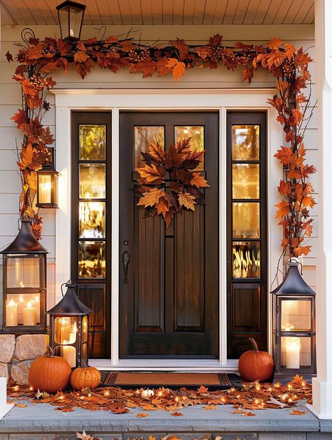 DIY Fall Front Door Decor 3 Fall Front Door Decorations, Fall Front Door Decor Ideas, Front Door Fall Decor Ideas, Fall Outside Decor, November Decor, Doorstep Decor, Thanksgiving Door Decorations, Autumn Entryway, Diy Fall Wreath Ideas