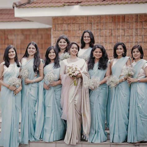 Indian Christian Wedding, Bridal Maid Dress, Bridesmaids Saree, Indian Wedding Bridesmaids, Christian Wedding Dress, Bridesmaid Indian, White Sarees, Christian Wedding Gowns, Bridesmaid Sarees