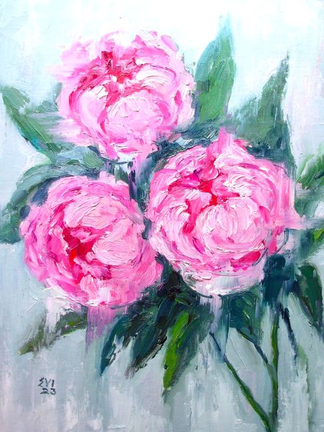 Pink peonies Flowers Original oil painting on Canvas board 12x16 inches Peonies Painting, Warm And Cold Colours, Abstract Techniques, Cardboard Painting, Peony Painting, Oil Painting Canvas, Handmade Artwork, Textured Artwork, Peony Flower