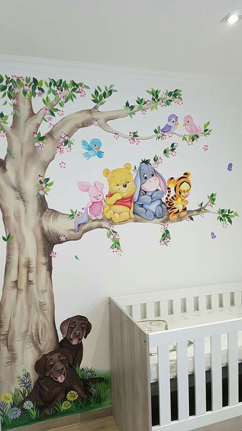 Baby Nursery Murals, Disney Baby Rooms, Disney Wall Murals, Disney Mural, Deco Disney, Kids Bedroom Art, Pooh Nursery, Cozy Baby Room, Winnie The Pooh Nursery