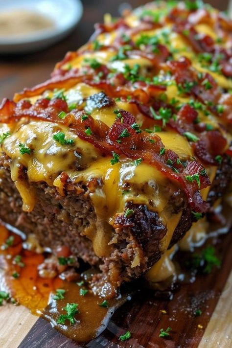 Bacon Cheeseburger Meatloaf is exactly what it sounds like – a savory meatloaf infused with the irresistible flavors of a bacon cheeseburger.

Once you try this Bacon Cheeseburger Meatloaf, you’ll wonder how you ever lived without it! Enjoy Bacon Meatloaf Muffins, Savory Meatloaf Recipes, Smoked Bacon Cheeseburger Meatloaf, Meatloaf With Bacon On Top, Meatloaf On The Grill, Hamburger Meatloaf, Bacon Cheddar Meatloaf, Cheeseburger Meatloaf Recipes, Bacon Cheeseburger Meatloaf