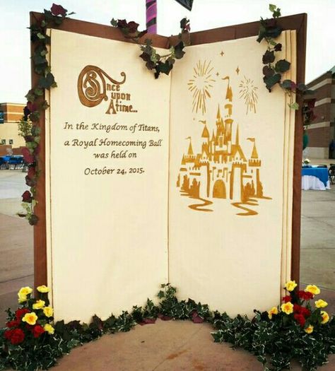 Wedding, Homecoming Castle Photo Backdrop, Once Upon A Time Book Backdrop, Storybook Photo Backdrop, Giant Story Book Prop Diy, Fairytale Prom Theme Once Upon A Time, Fairy Tale Dance Theme, Disney Backdrop Ideas, Castle Prom Theme, 3d Backdrop Ideas