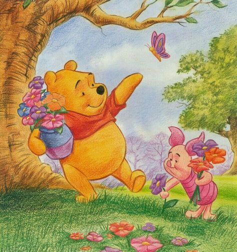 Pooh and Piglet Picking Flowers. "Winnie the Pooh and Friends" Winnie The Pooh And Piglet, Pooh And Piglet, Winnie The Pooh Pictures, Cute Winnie The Pooh, Winnie The Pooh Quotes, Winnie The Pooh Friends, Pooh Quotes, Art Disney, Pooh Bear