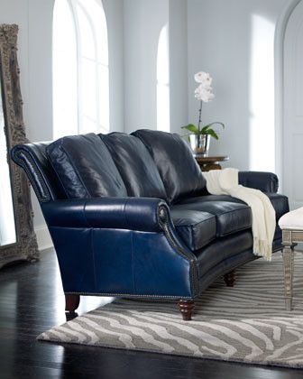 Havelock Leather Sofa - traditional - sofas - Horchow Navy Leather Sofa, Navy Blue Leather Sofa, Blue Leather Couch, Blue Sofa Living, Blue Leather Sofa, Grey Leather Sofa, Best Leather Sofa, Leather Sofa Living Room, Sofa Inspiration