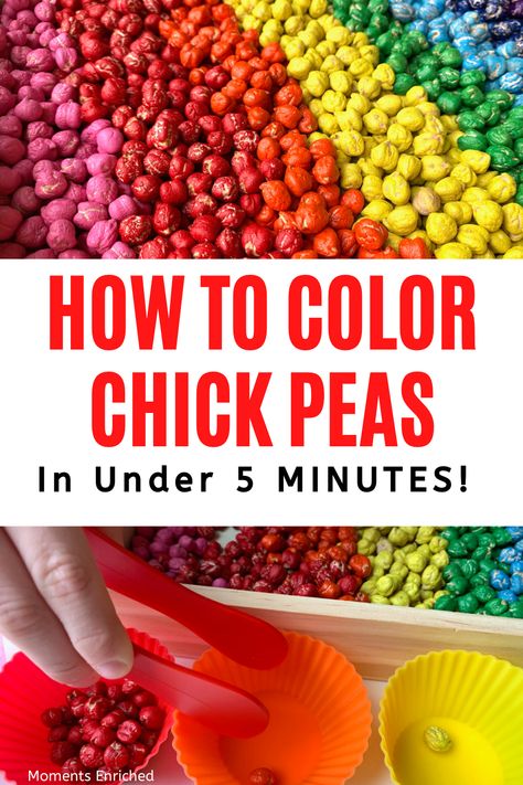 Chickpeas Sensory Play, Sensory Bin Bases, Chickpea Sensory Bin, Preschool Activities Sensory, Easy Preschool Activities, Diy Activities For Kids, Crayola Factory, Homemade Crayons, Sensory Play Recipes