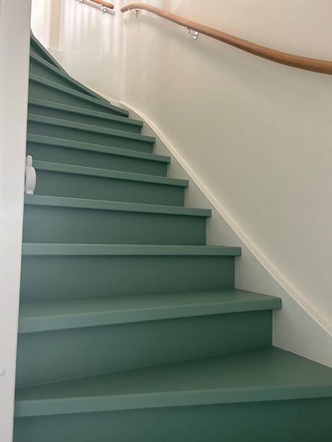 Green Painted Stairs, Colorful Stairs, Monet House, Stairway Ideas, Loft Space, Painted Stairs, Loft Spaces, Pastel Colors, Hallway