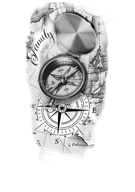 Map With Compass Tattoo, Family Compass Tattoo, Compass Map Tattoo, Map Tattoo Design, Compass And Map Tattoo, Biomechanical Tattoo Design, Globe Tattoos, Map Tattoo, Compass Tattoo Design