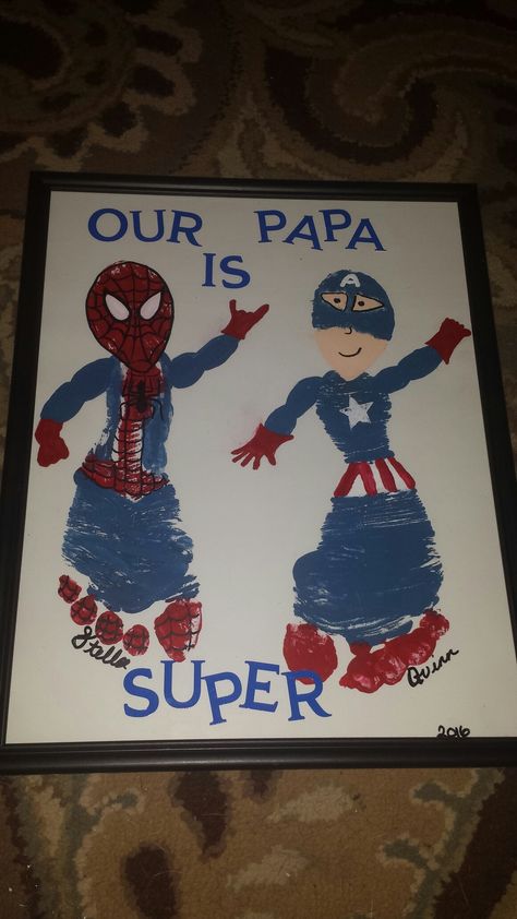 Super hero feet spiderman and captain America. Father's day card Fathers Day Super Hero, Spiderman And Captain America, Summer Daycare, Infant Art, Footprint Craft, Footprint Crafts, Man Crafts, Hand Prints, Footprint Art