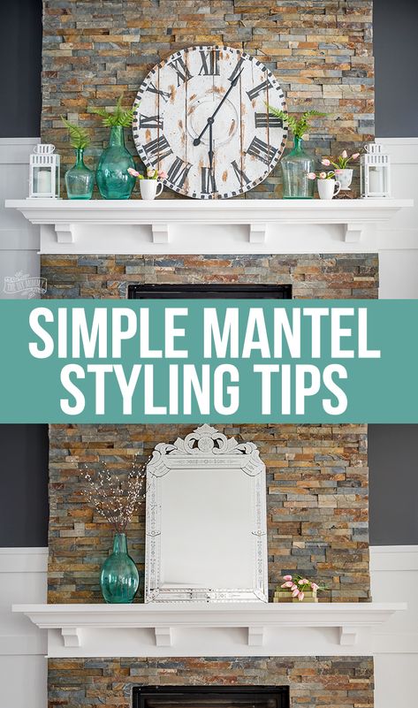 How to style a mantel 2 different ways Decorating A Mantel Ideas, Mantel Decorating Ideas With Clock, Farmhouse Mantel Ideas, Mantle Decorating Ideas With Mirror, Decor For Fireplace Mantle, Simple Mantel Decorating Ideas, Mantle Decorating Ideas With Clock, Style A Fireplace, Mantle Decor With Clock