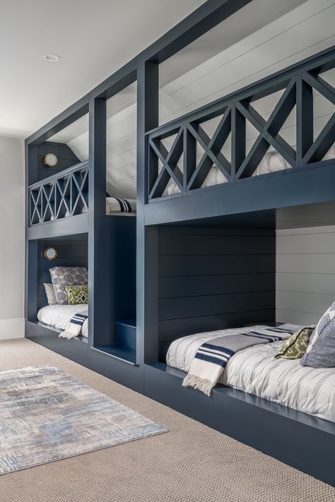 Lake House Bunk Rooms, Bunk Room Ideas, Bunk Bed Room, Double Bunk Beds, Bunk Beds Built In, Built In Bunks, Bunk Rooms, Bunk Bed Designs, Bunk Room