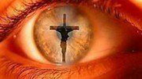 Keep your eye on the cross. A Cross, An Eye, The Words, Jesus