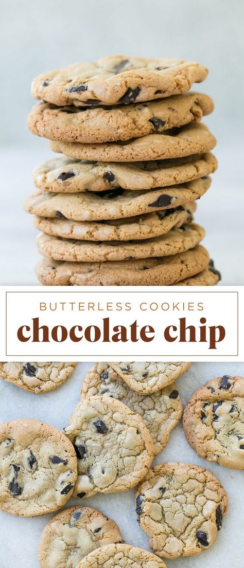 Chocolate Chip Cookies With Less Butter, Cookie Recipes With Oil Instead Of Butter, Cookies Made With Oil Not Butter, Butter Less Cookies, Homemade Cookies No Butter, Butter Less Chocolate Chip Cookies, No Butter Cookies Chocolate Chip, Simple Cookie Recipe No Butter, Light Chocolate Chip Cookies