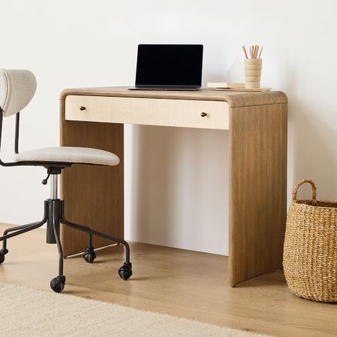 Mini Desks | West Elm Mid Century Modern Home Office, Modern Waterfall, Modern Home Office Desk, Tiny Desks, Modern Home Office Furniture, Design Desks, Mini Desk, Simple Desk, Wall Desk