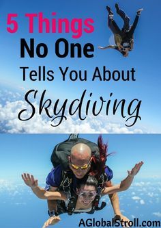 5 Things no one tells you about skydiving. You have to read this! | AGlobalStroll.com Sky Diving Outfit Women, Sky Diving Outfit, Sky Diving Quotes, Sky Dive Quotes, Skydiving Suit, Skydiving Outfit, Skydiving Pictures, Skydiving Quotes, Tandem Jump