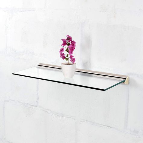 Deco Home Floating Tempered Glass Shelve 6 inch by 18 inch wth Satin Silver Brackets-- Continue to the product at the image link. (This is an affiliate link) #diyfloatingshelves Living Drawing, Acrylic Wall Shelf, Brass Shelving, Industrial Shelving Units, Glass Shelving, Brass Shelves, Decorative Shelving, Acrylic Shelf, Home Decor Brand