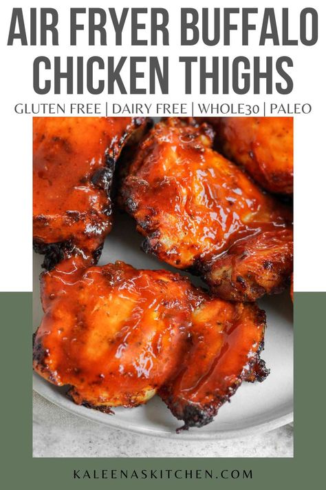 These air fryer buffalo chicken thighs are ridiculously good! They cook quickly in the air fryer and are coated in the most perfect tangy buffalo sauce. Air Fry Chicken Thighs, Fried Chicken Thighs Boneless, Buffalo Chicken Thighs, Breaded Chicken Thighs, Air Fry Chicken, Air Fryer Buffalo Chicken, Fry Chicken, Air Fried Chicken, Easy Air Fryer