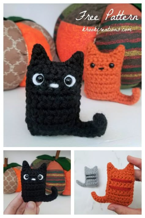 Cat Free Crochet Pattern, Crochet Halloween Patterns Free, Scrap Crochet, Halloween Kitty, Crochet Cat Toys, Crochet Baby Booties Pattern, Fall Crochet Patterns, Baby Booties Pattern, Animal Crochet