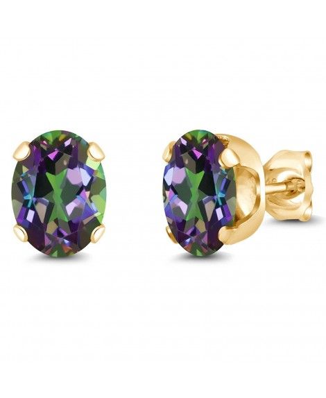 3.20 Ct Oval Shape Green Mystic Topaz Yellow Gold Plated Silver Stud Earrings Vogue Jewelry, Bullet Earrings, Topaz Yellow, Mystic Topaz Earrings, Winter Fall Outfits, Womens Earrings Studs, Topaz Earrings, Jewelry Earring, Mystic Topaz