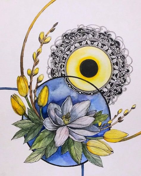 Yellow And Blue Flowers, Ancient Drawings, Doodle Art Flowers, Boho Art Drawings, Mandala Art Therapy, Flower Drawing Design, Mandala Art Lesson, Madhubani Art, Mandala Artwork