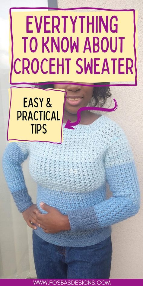 Learn how to crochet a sweater like a PRO! Easy tips to help you make a sweater that fits. Easy crochet sweater projects | Learn to crochet Basic Crochet Sweater, Crochet Patterns Using Cotton Yarn, Sweater Crochet Patterns, Easy Crochet Sweater, Sweater Projects, Crochet A Sweater, Crochet Sweater Design, Sweater Patterns, Crochet Sweaters