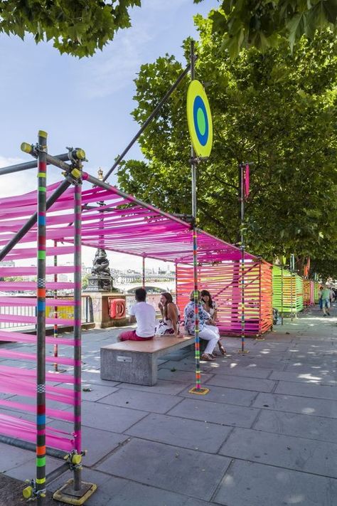 Gerobak Dorong, Villa Architecture, Temporary Architecture, Urban Furniture, Street Furniture, Festival Design, Booth Design, Stage Design, Pink And Yellow