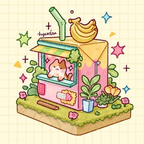 Art Wallpaper Aesthetic, Food Tattoos, Arte 8 Bits, Isometric Art, Kawaii Illustration, Banana Milk, Isometric Illustration, Sticker Ideas, Cute Doodles Drawings