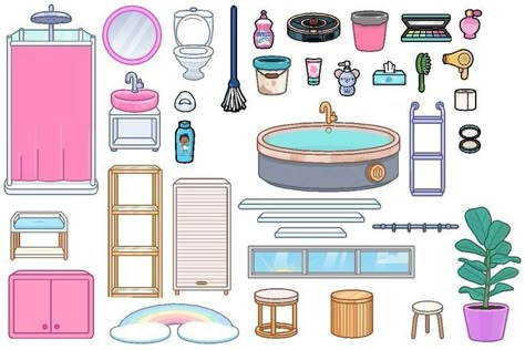 Toca Boca Paper Doll House Bathroom, Kamar Mandi Toca Boca, Paper Doll Bathroom, Toca Boca Bathroom, Toca Boca Paper Doll, Princess Paper Dolls Printable, Paper Doll Printable Templates, Toka Boka, Barbie Paper Dolls