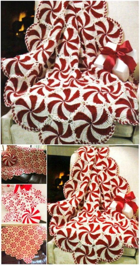 Peppermint Swirl Quilt Pattern, Christmas Candy Crochet Blanket, Peppermint Granny Square, Crochet Exercise, Crochet Peppermint, Crochet Quilts, Crochet Spring, Afghans Crochet, Crochet Needle